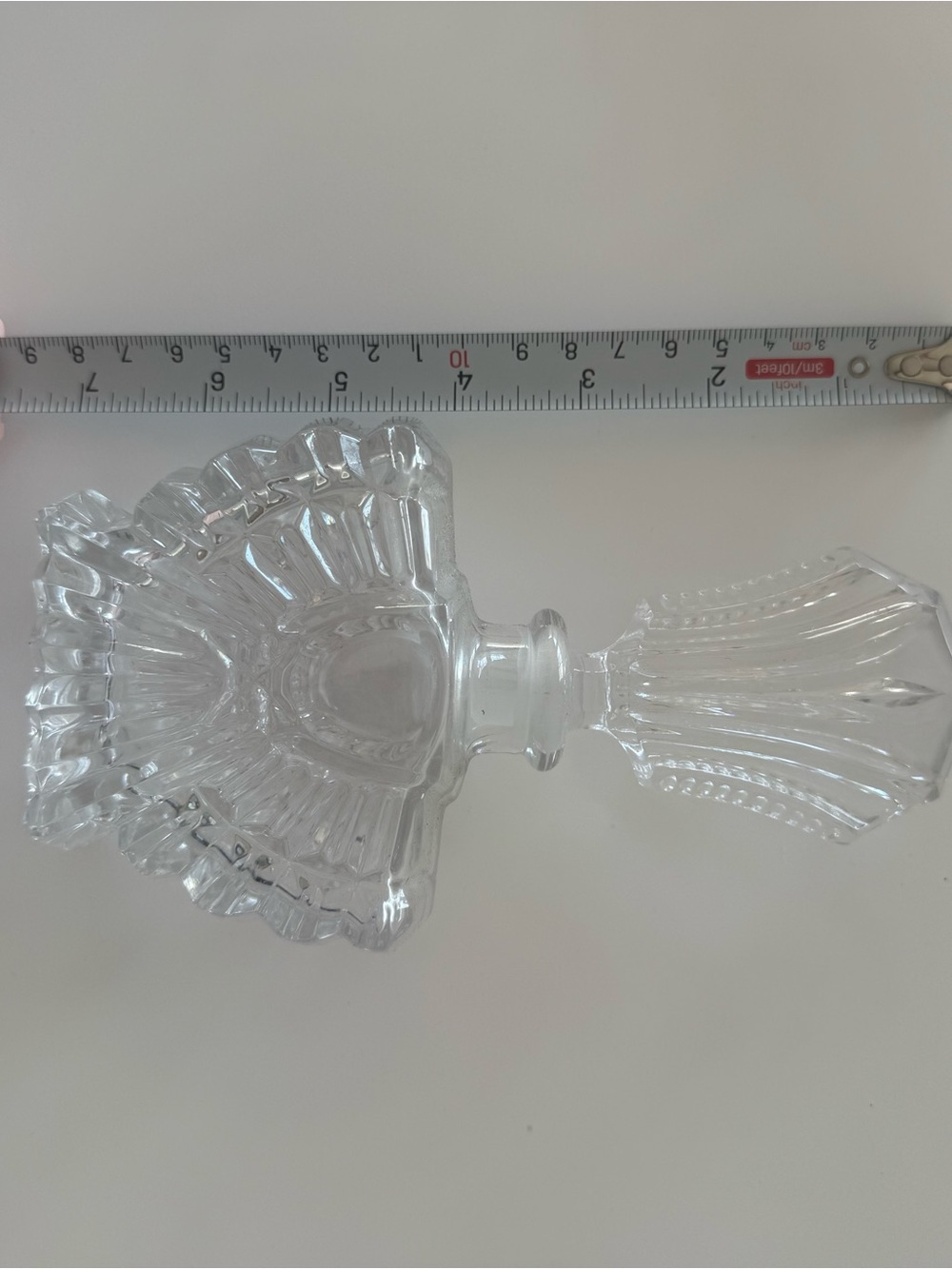 Vintage Art Deco Pressed Glass Clear Perfume Bottle With Fan Style Stopper - Picture 8 of 14